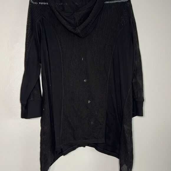 Zenergy by Chico's 3/4 Sleeve Snap Up Front Hooded Mesh Jacket Women’s SZ 1 - Picture 7 of 8